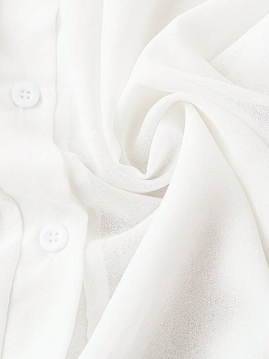 White Casual Women's Transparent Plain Collared Shirt - Picture 5 of 5